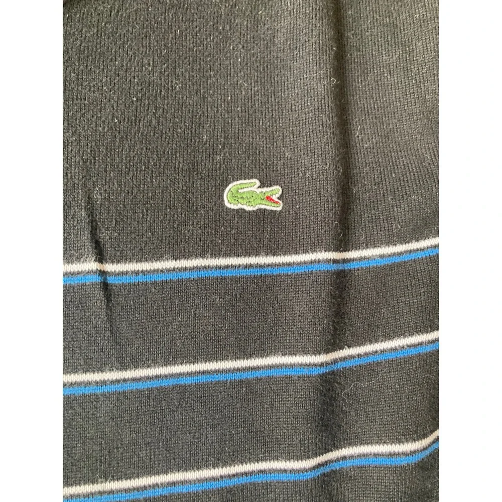 Lacoste Mens Black‎ Striped V-Neck Cotton Knit Sweater Size 6 XL F5178